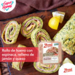 Rollitos de huevo con espinaca, rellenos de jamón y queso
