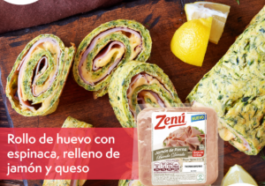 Rollitos de huevo con espinaca, rellenos de jamón y queso